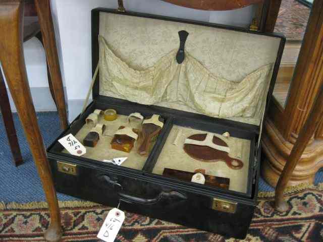 Appraisal: Antique Travel Case with celluloid dresser set