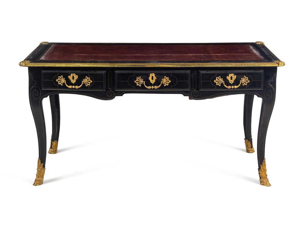 Appraisal: A Louis XV Gilt Bronze Mounted Brass Inlaid Ebonized Bureau