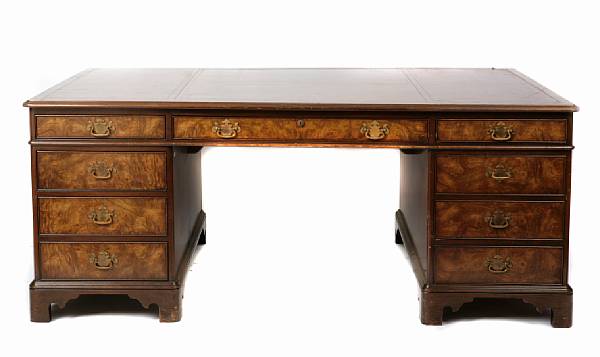 Appraisal: A Kittinger Georgian style mahogany and olive burl partners desk