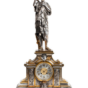 Appraisal: A French Gilt and Silvered Bronze Figural Mantel Clock Movement