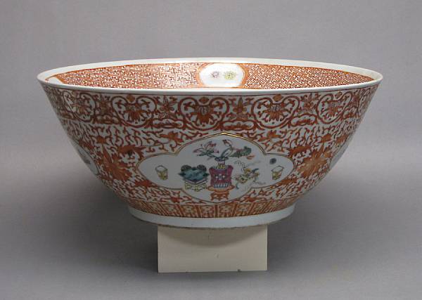 Appraisal: A famille rose and iron red enameled porcelain punch bowl