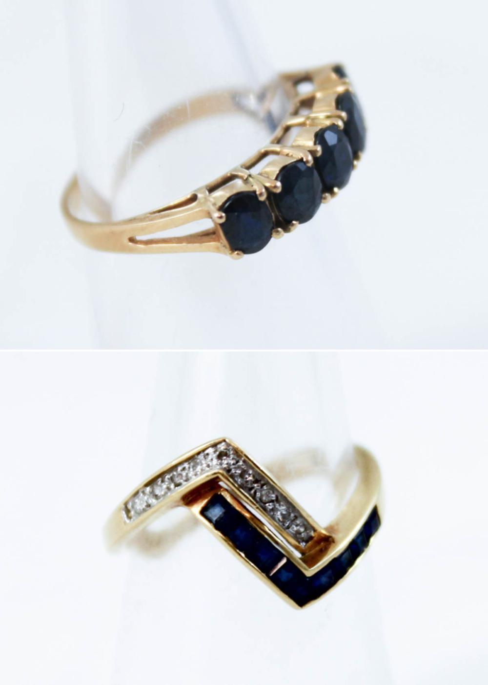 Appraisal: TWO SAPPHIRE AND YELLOW GOLD RINGS including an k yellow