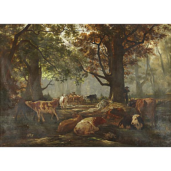 Appraisal: AMERICAN PASTORIAL PAINTINGOil on canvas of a herd of cows