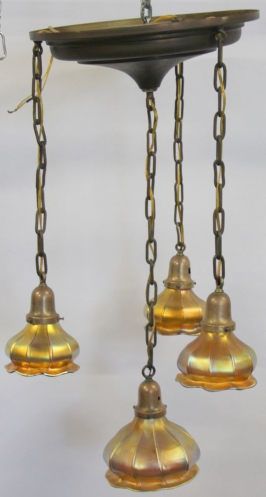 Appraisal: Art Deco Chandelier With Favrille Glass Shades Aparantly unsigned shades