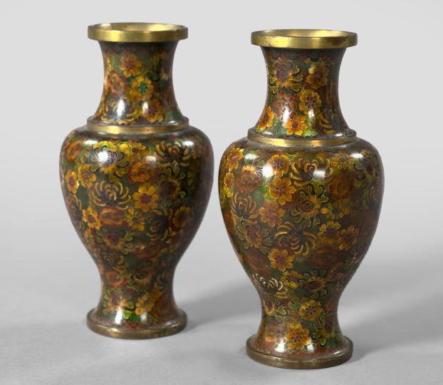 Appraisal: Pair of Chinese Meiji Exposition Cloisonne Vases of small baluster