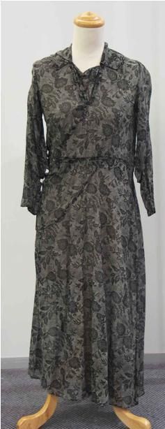 Appraisal: Afternoon dress in black and grey floral printed voile circa