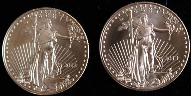 Appraisal: TWO GOLD WALKING LIBERTY EAGLE COINS OZT EACH UNC