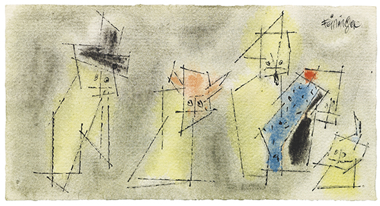 Appraisal: LYONEL FEININGER Five Ghosties Watercolor and ink on cream laid