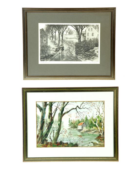 Appraisal: TWO PICTURES BY NORMAN MERRITT MAINE TH CENTURY Etching Rainy