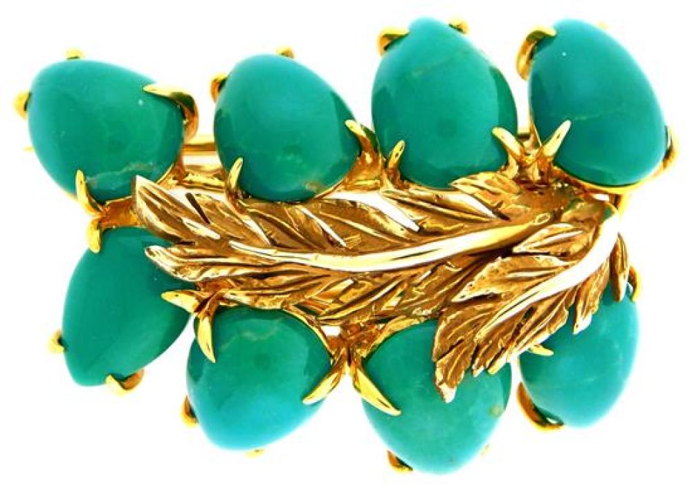 Appraisal: JEWELRY K Turquoise Brooch leaf motif brooch tested K yellow