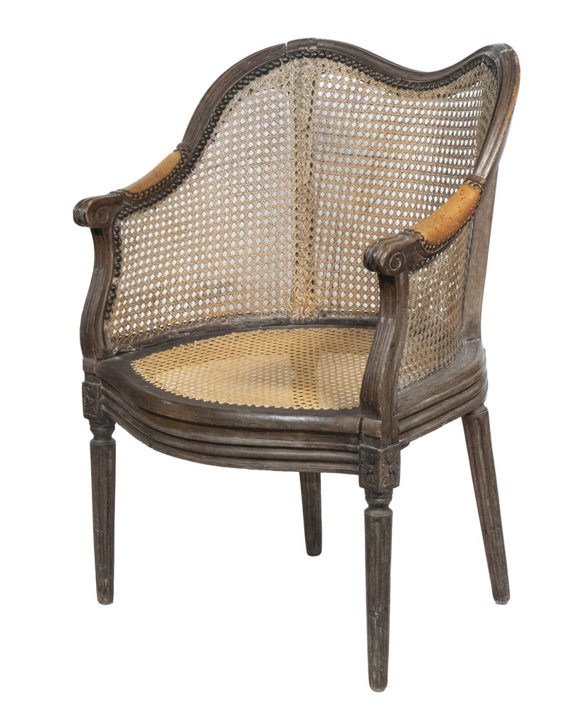 Appraisal: FRENCH LOUIS XVI CANE BACK ARMCHAIR Gent's Chair in finger