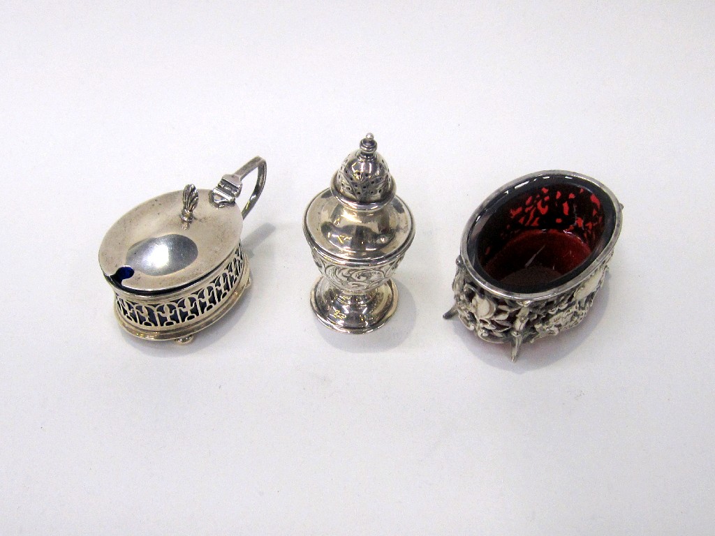 Appraisal: Lot comprising silver pepper mustard pot and a white metal