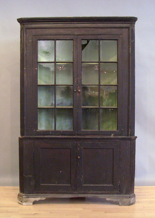 Appraisal: Pine two part corner cupboard th c h w