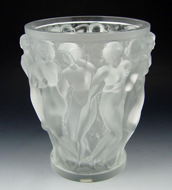 Appraisal: LALIQUE FRENCH ART GLASS BACCHANTES VASE Overall molded with nude