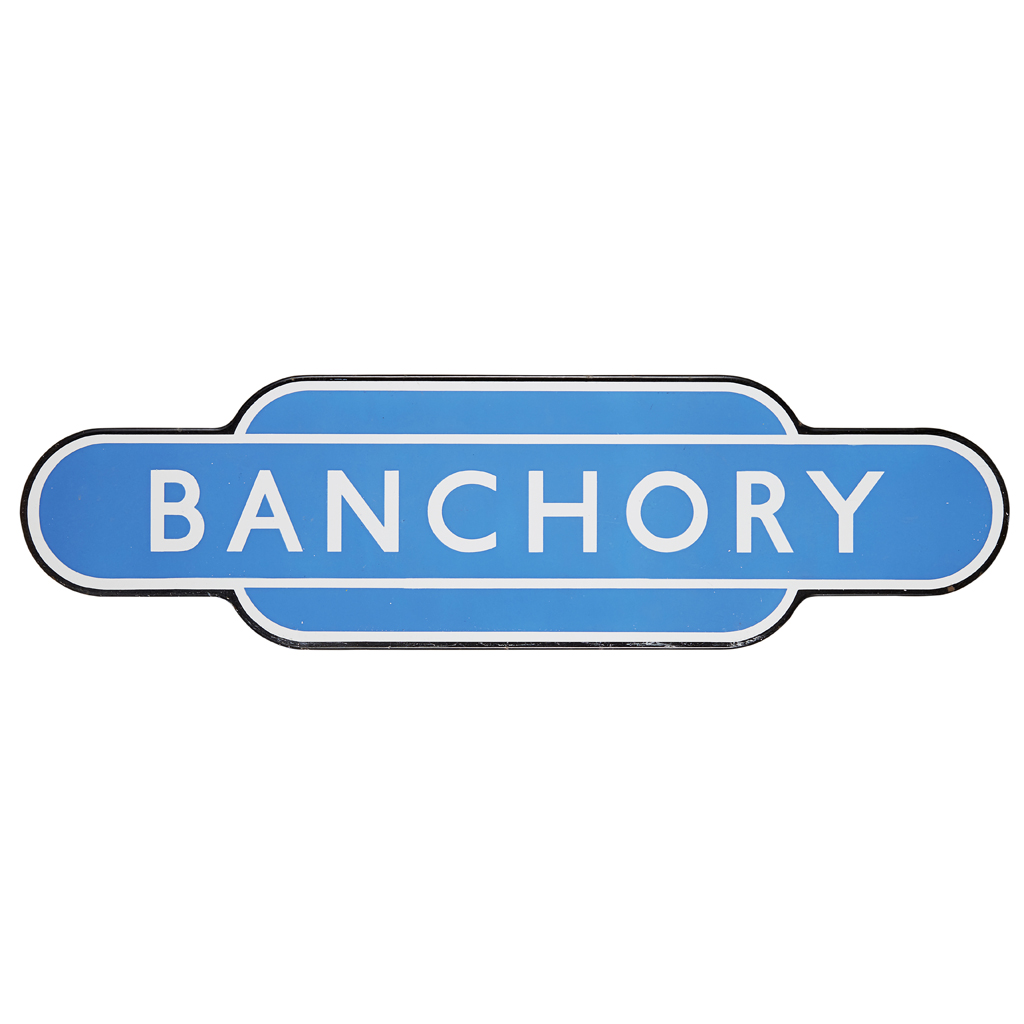 Appraisal: A BRITISH RAILWAYS STATION SIGN FOR 'BANCHORY' MEAD MCCLEAN LONDON