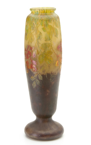 Appraisal: DAUM Tall etched and enameled cameo glass vase with red