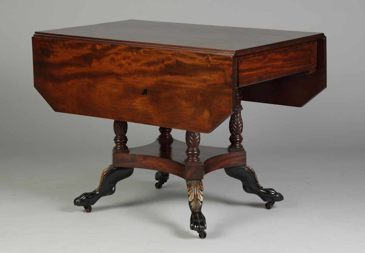 Appraisal: NY -Drawer Breakfast Table w carved ebonized paw feet Condition