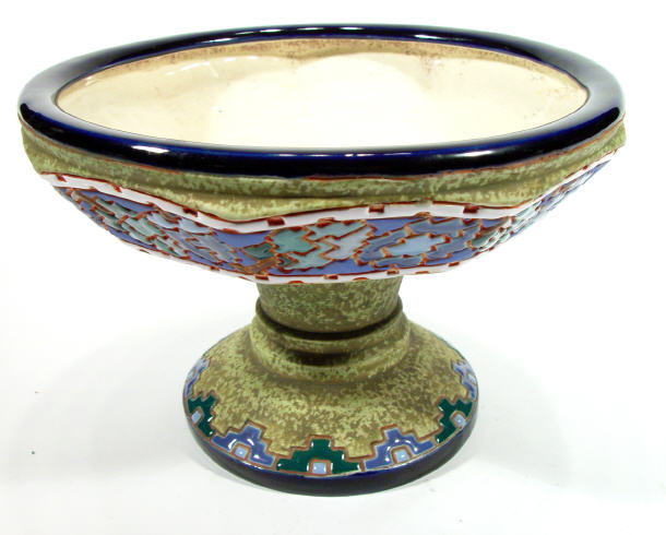 Appraisal: Amphora Art Deco pottery tazza enamelled with geometric decoration factory