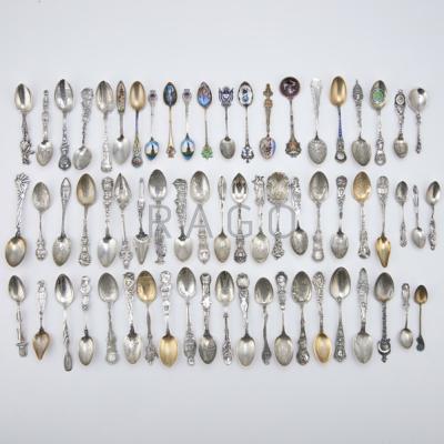 Appraisal: SIXTY- FOUR SILVER SOUVENIR SPOONS Includes silver gilt enameled Egyptian