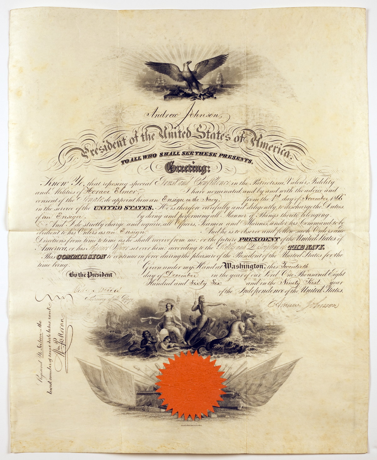 Appraisal: HORACE ELMER HIS CERTIFICATE OF GRADUATION FROM THE U S