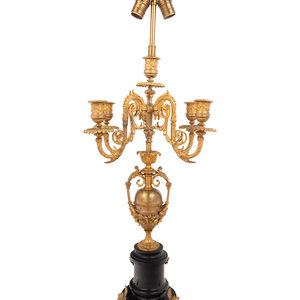 Appraisal: A French Gilt Bronze and Marble Five-Light Candelabrum Mounted as