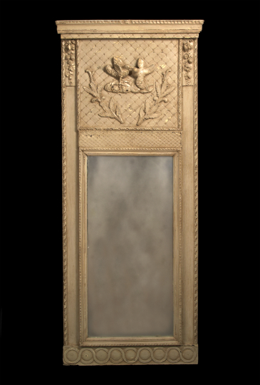 Appraisal: Tall Louis XVI-Style Carved and Cream-Painted Wooden Looking Glass ca