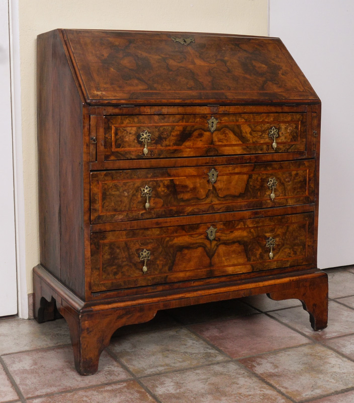 Appraisal: ENGLISH SLANT FRONT BUREAU DESK Richly grained case with feather