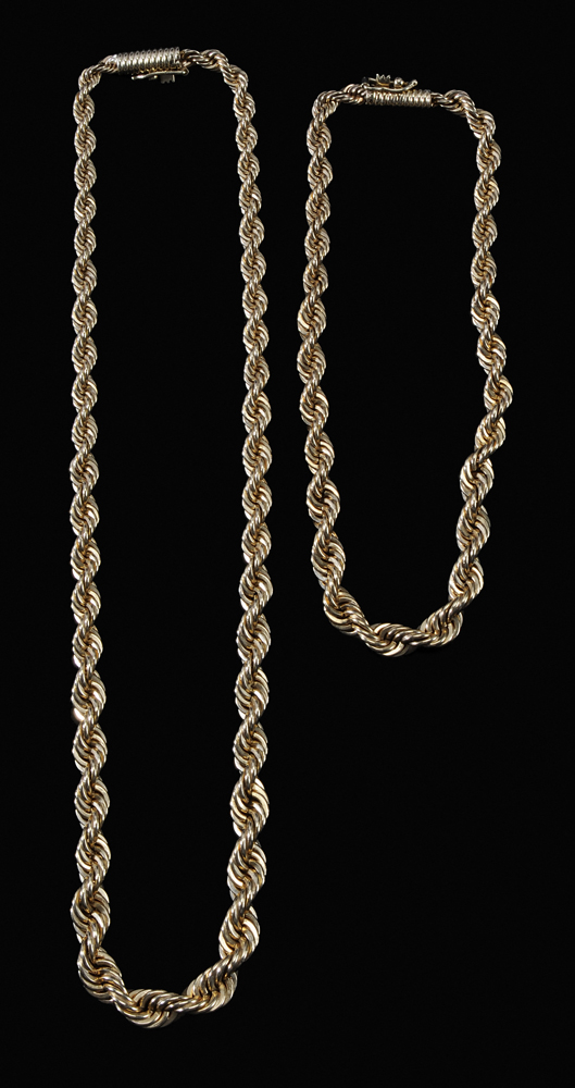 Appraisal: kt Yellow Gold Graduated Rope Chains ankle chain in and