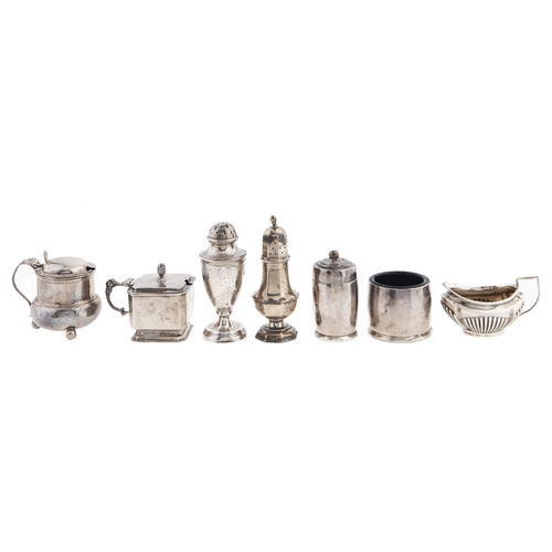 Appraisal: Seven silver mustard pots pepperettes and a salt cellar late