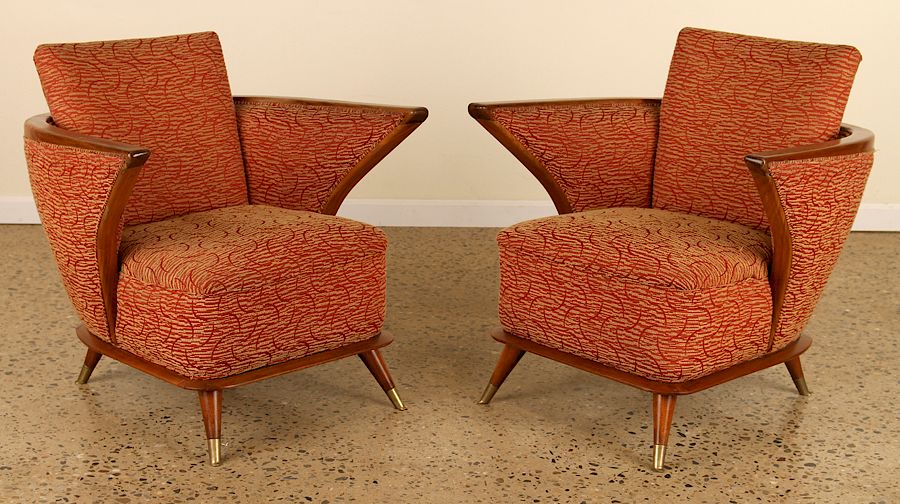 Appraisal: PAIR MID CENTURY MODERN CHAIRS FLOATING ARMS A pair of