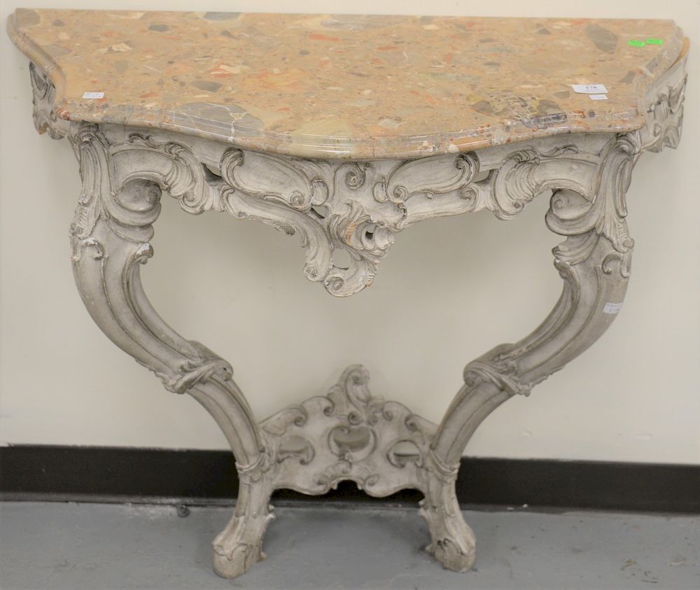 Appraisal: Louis XV style marble top demilune wall console Ht in