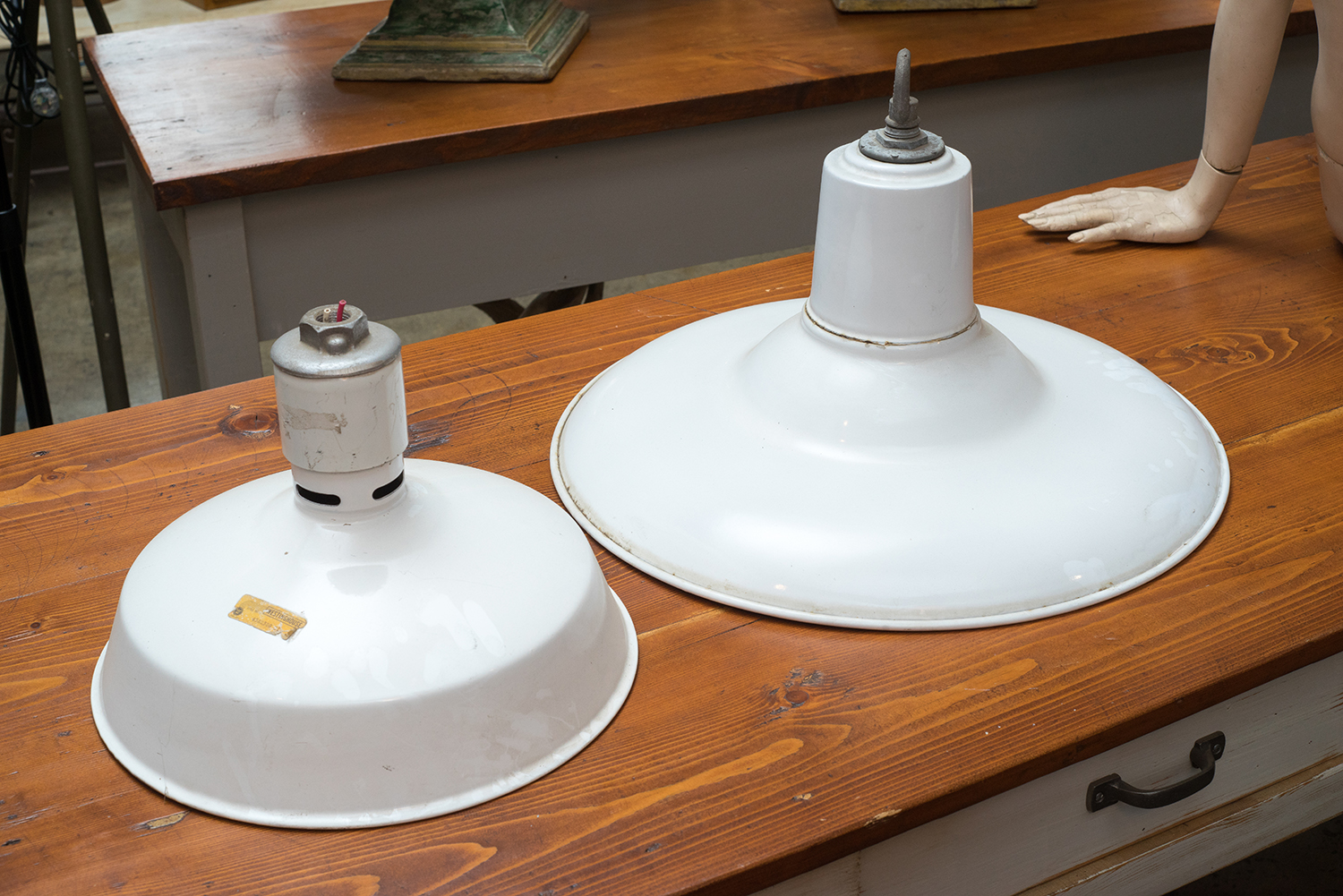 Appraisal: TWO EARLY th CENTURY INDUSTRIAL ENAMELLED CEILING LIGHTS White and