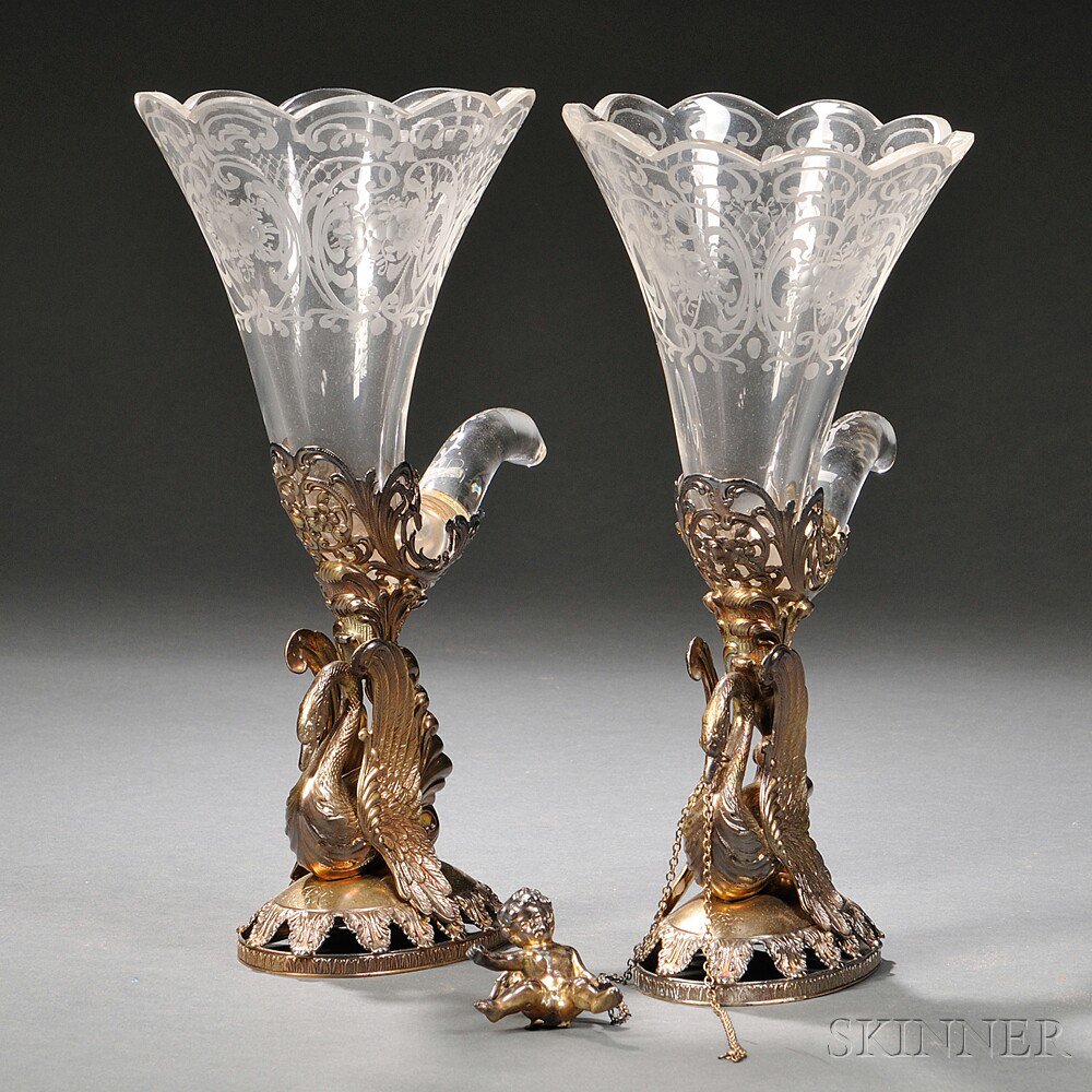 Appraisal: Two German Glass Vases on Silver-gilt Stands Hanau late th