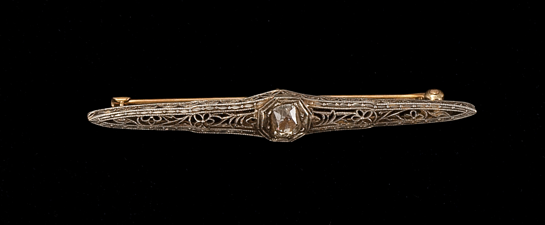 Appraisal: GOLD FILIGREE AND DIAMOND BROOCH In kt white and yellow