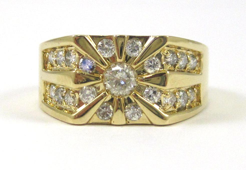 Appraisal: MAN'S DIAMOND AND FOURTEEN KARAT GOLD RING with round-cut diamonds