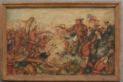 Appraisal: PRIMITIVE CUSTER'S LAST STAND OIL B '' x '' signed