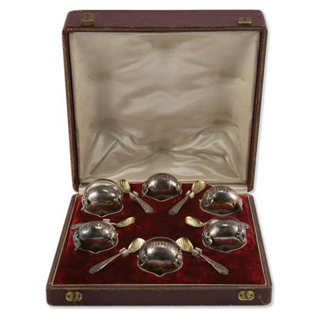 Appraisal: Set of Six Continental Silver Gilt Salts and Spoons en