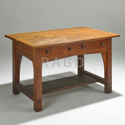 Appraisal: LIMBERT Two-drawer library table USA early th c Quartersawn oak