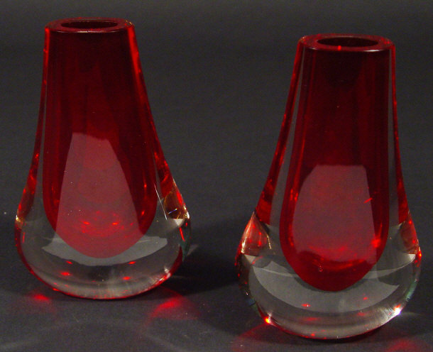 Appraisal: Two Whitefriars ruby glass hambone vases each cm high