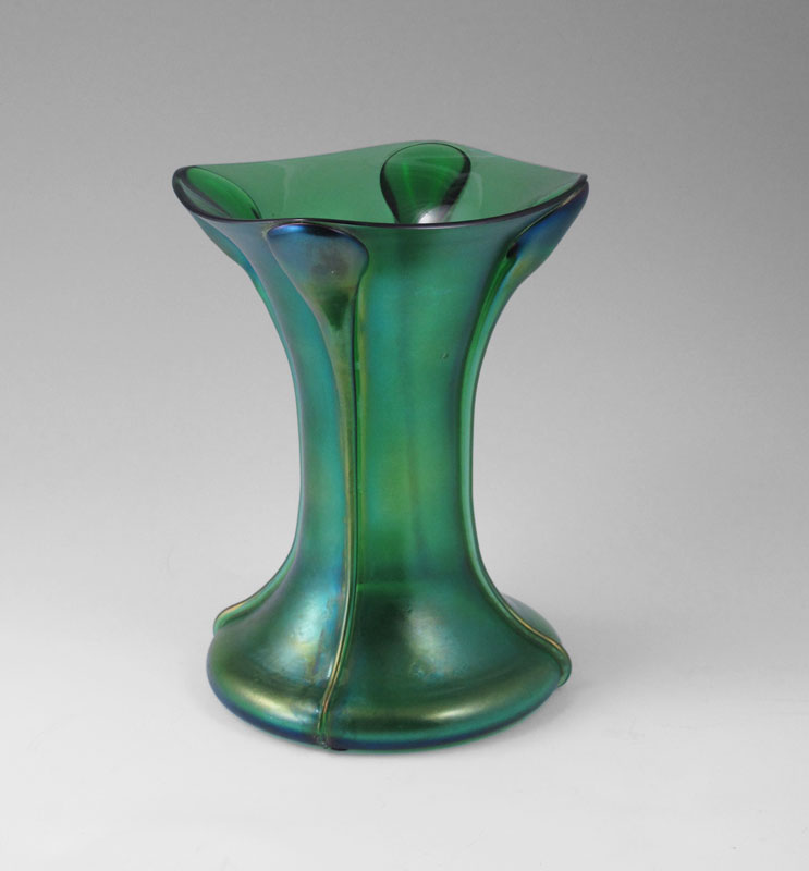 Appraisal: BOHEMIAN GREEN IRIDESCENT ART GLASS VASE '' tall