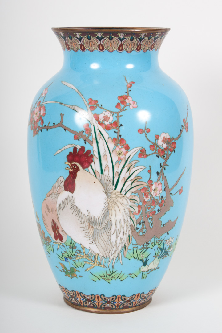 Appraisal: Japanese cloisonne enamel vase early th century with rooster and