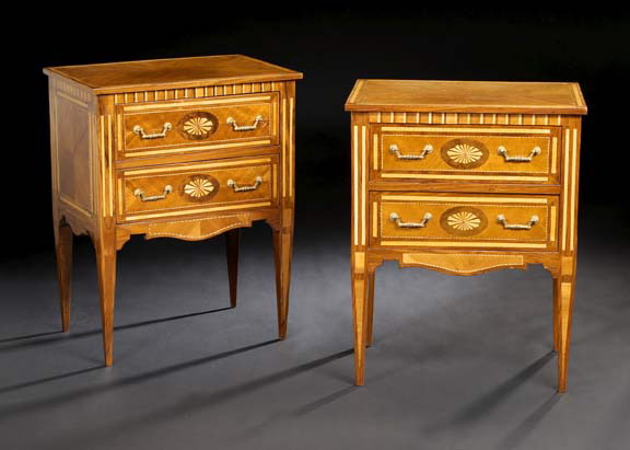 Appraisal: Pair of Adam-Style Satinwood and Mixed Woods Bedside Commodes each