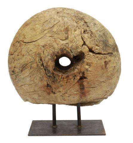 Appraisal: Large wood sculpture fashioned from a carved wood wheel on