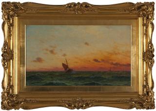 Appraisal: Frederick William Meyer Sailing ships at sunset signed with conjoined