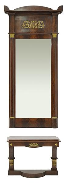 Appraisal: A SWEDISH EMPIRE GILT BRONZE MOUNTED FLAME MAHOGANY PIER MIRROR