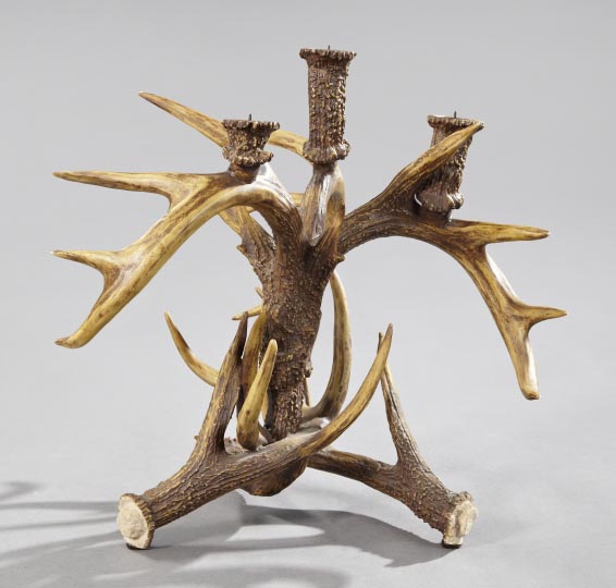 Appraisal: Dramatic Faux-Antler Three-Light Candelabrum modeled as a trio of addorsed