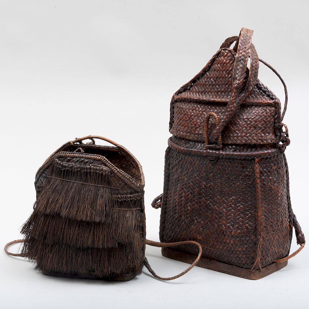 Appraisal: Ifugao Woven Rattan Backpack Philippines Together with a Smaller Ifugao