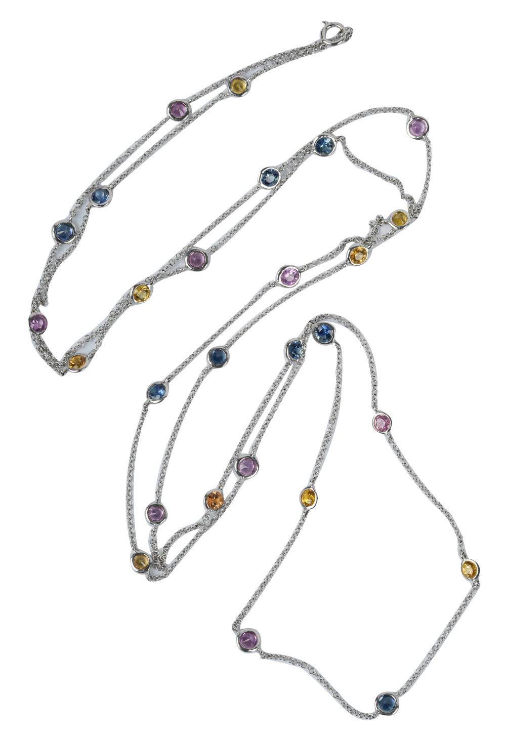 Appraisal: KARAT WHITE GOLD MUTLI-COLOR SAPPHIRE NECKLACEcontaining round brilliant cut blue