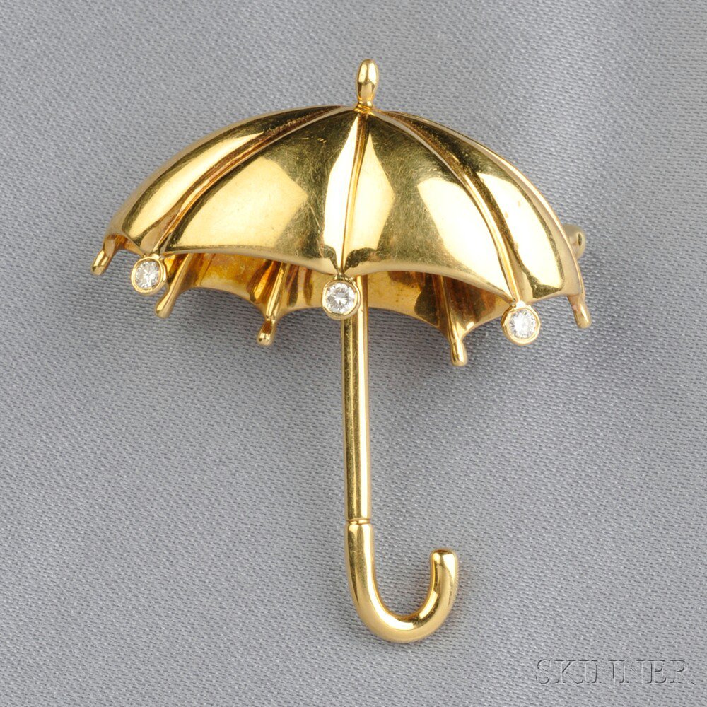 Appraisal: kt Gold and Diamond Umbrella Brooch Tiffany Co lg in