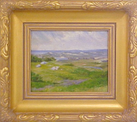 Appraisal: Early th C oil on artist board rolling green landscape